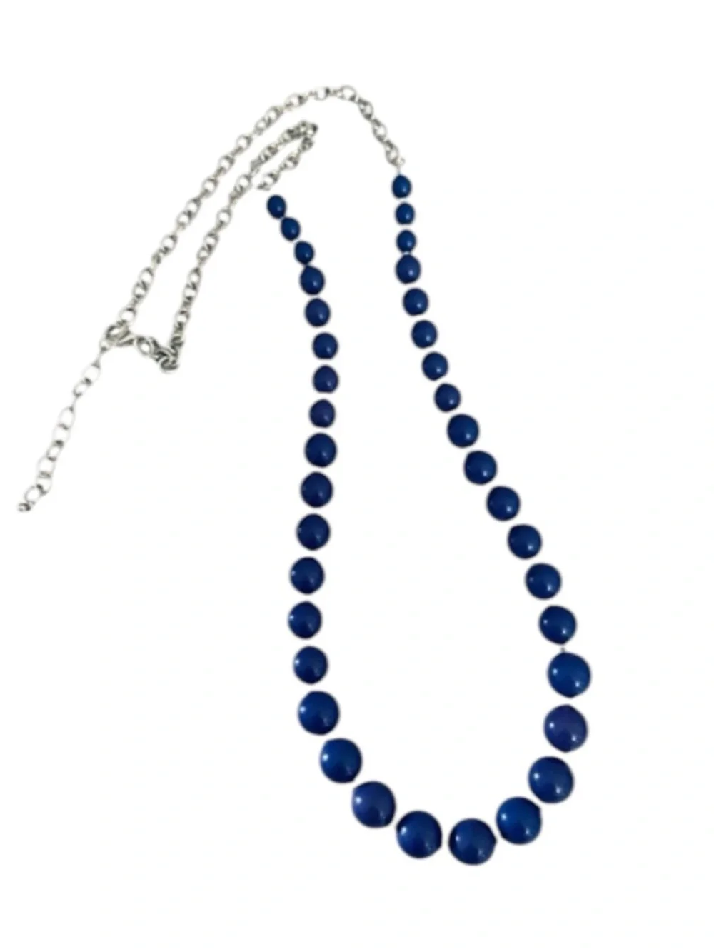 Beaded Necklace Retro Fashion Piece Adjustable Long Blue Silver